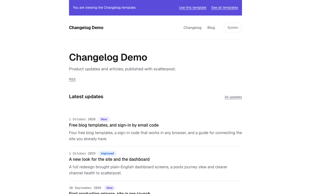 Changelog template preview