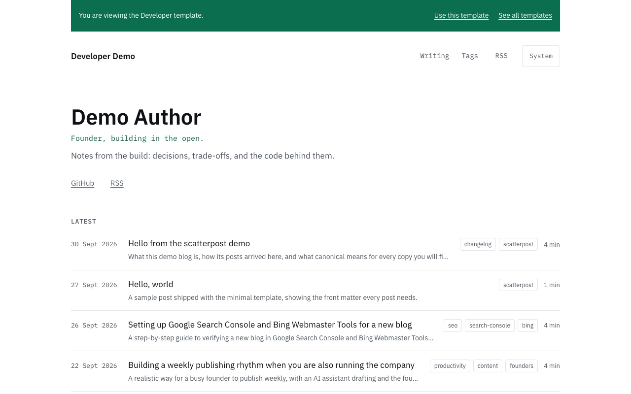 Developer template preview