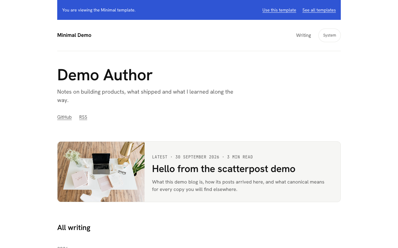 Minimal template preview